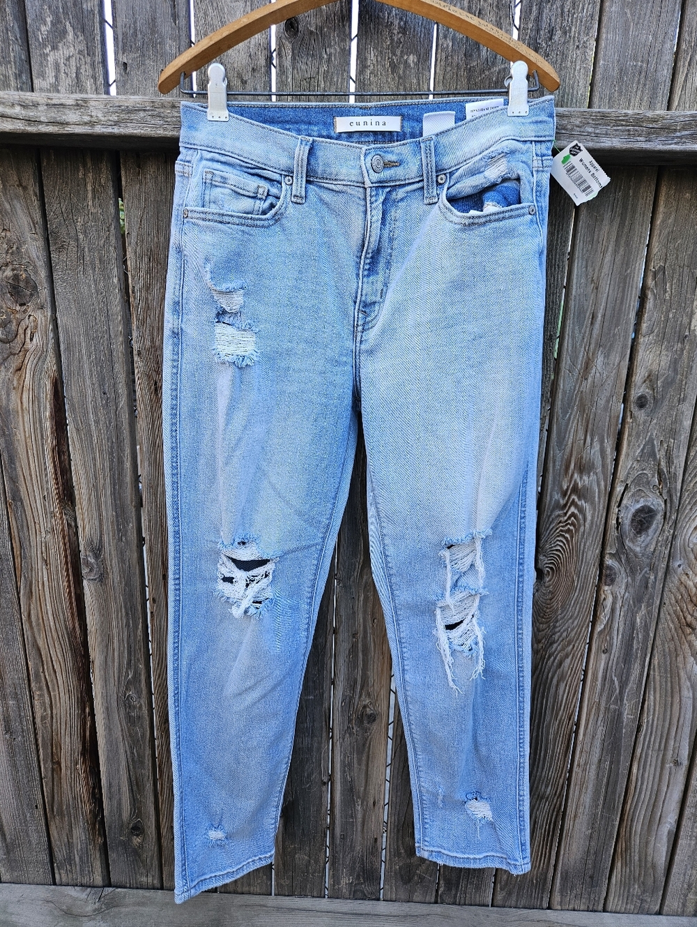 eunina Light Blue Distressed Boyfriend Jeans Women Size 7 - Picture 2 of 16